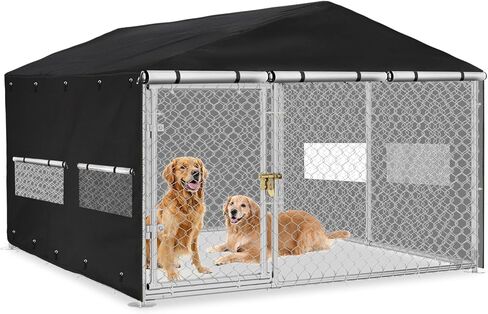 Outdoor Dog Kennel Full Coverage Windproof Anti-UV Cover 8'Dx4'Wx6'H.Waterproof Dog Kennel Cover for Multiple Brands of Dog Kennels.（Patent Pending） Cover Only, Black in Saudi Arabia