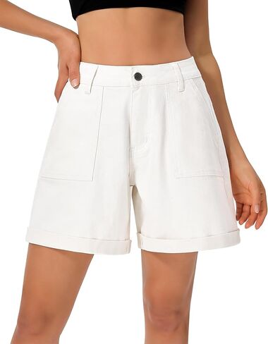 roswear Women's Jean Shorts Stretch Baggy with Cuffed Hem Large Pockets in Saudi Arabia