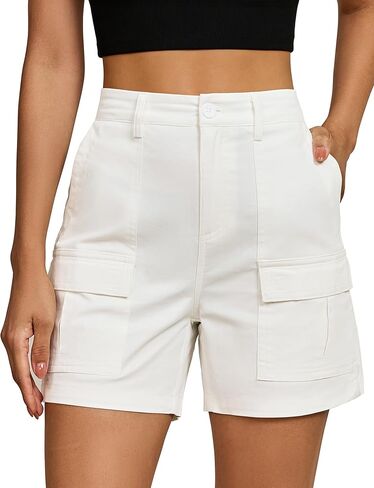 luvamia Cargo Shorts for Women Trendy High Waisted Casual Summer Knit Elastic Back 5 Inch Inseam Mid Thigh Chino Shorts in Saudi Arabia