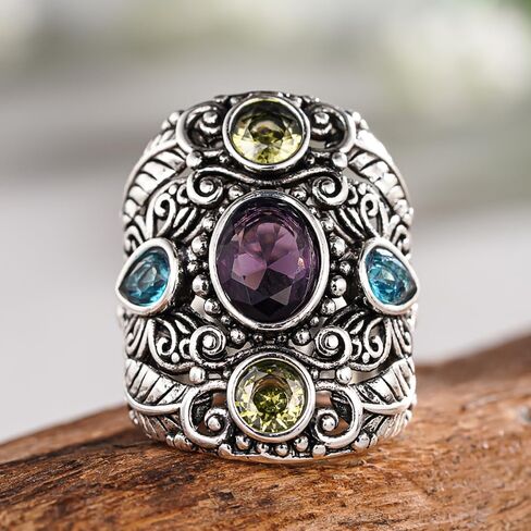 Vintage Silver Color Wide Ring for Women Bright Cubic Zirconia Jewelry for Anniversary in Saudi Arabia