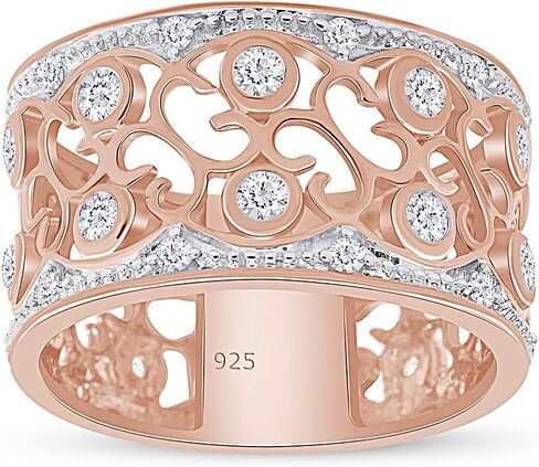 Jewel Zone US White Cubic Zirconia Floral Design Wide Band Ring in 14k Gold Over Sterling Silver in Saudi Arabia