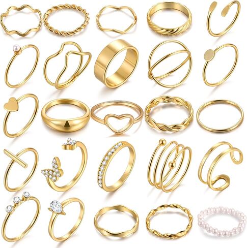 مجموعة خواتم ذهبية مكونة من 25 قطعة من if YOU للنساء، حلقات متوسطة الطول رفيعة قابلة للتكديس، مجموعة خواتم لطيفة بسيطة وهدية مجوهرات عصرية in Kuwait