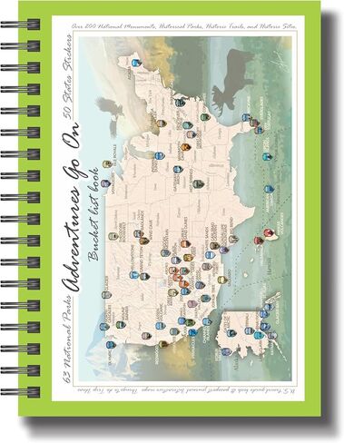 Adventures Go On. The book 2024 (170 pages) is a guide to the National Parks of the United States of America with complete stickers for all 63 US National Parks. in Kuwait