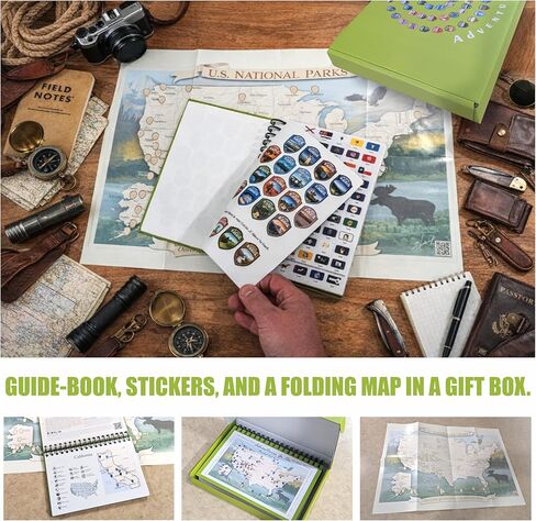 Adventures Go On. The book 2024 (170 pages) is a guide to the National Parks of the United States of America with complete stickers for all 63 US National Parks. in Kuwait