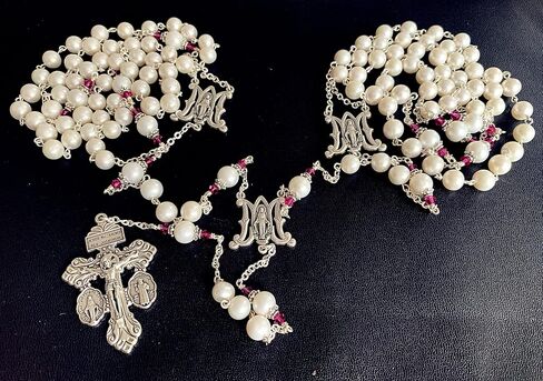 elegantmedical HANDMADE AAA 8-9MM Real Pearl Pearls Necklace Cross lasso wedding rosary in Saudi Arabia
