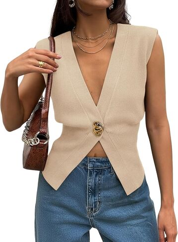 LILLUSORY Sweater Vest Tops for Women 2026 Spring Summer Business Casual Outfits Sleeveless Cardigan Sweaters Fashion in Saudi Arabia