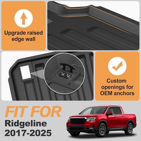 حصيرة سرير AOMSAZTO متوافقة مع Honda Ridgeline 2017 2018 2019 5.3FT بطانة سرير الشاحنة شديدة التحمل TPE مناسبة لجميع الأحوال الجوية ملحقات Ridgeline (حصيرة السرير + حصيرة الباب الخلفي + حصيرة التخزين الخلفية) in Saudi Arabia