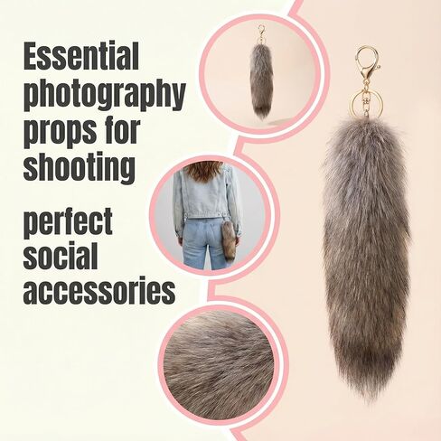 Fluffy Therian Fox Tail Keychain, 13.7 Inch Long Super Soft Plush Tail for Cosplay Costume, Backpack, Purse - Cute Furry Animal Gift for Kawaii Lovers in Saudi Arabia