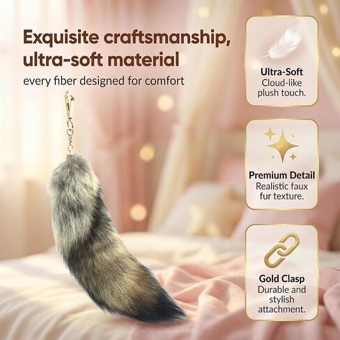 Fluffy Therian Fox Tail Keychain, 13.7 Inch Long Super Soft Plush Tail for Cosplay Costume, Backpack, Purse - Cute Furry Animal Gift for Kawaii Lovers in Saudi Arabia