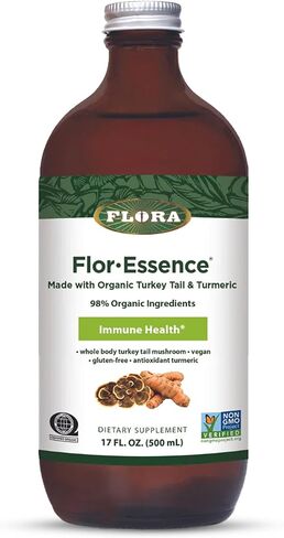 Flora Health Flor-Essence with Turkey Tail & Turmeric, Rich in Polysaccharides, 35+ Phenolic Compounds with Antioxidants and Immunity Support, 32-fl. oz. Glass Bottle in Kuwait