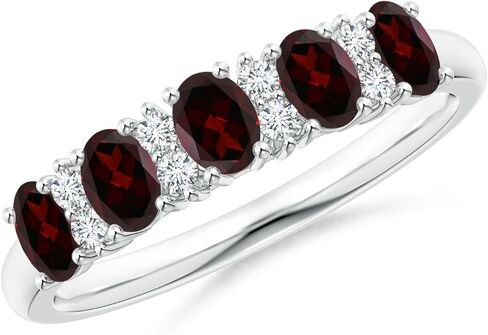 Angara Five Stone Garnet and Diamond Ring in 14K Solid Gold/Platinum | Natural Garnet Wedding Ring for Women | January Birthday, Anniversary, Gemstone Jewelry Gift in Saudi Arabia