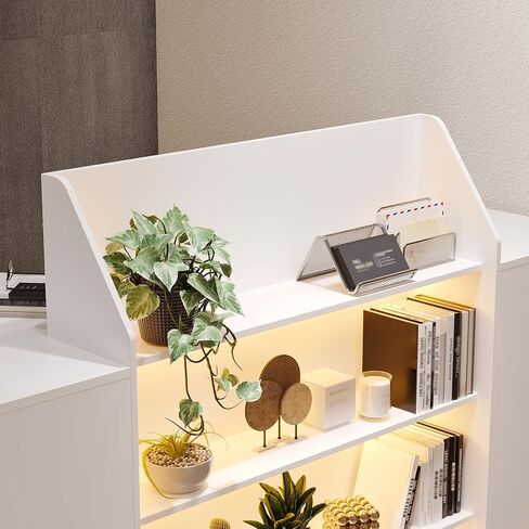 مكتب استقبال AIEGLE مقاس 61 بوصة مزود بمصابيح LED وأدراج قابلة للقفل، وعداد فحص مع خزانة وأرفف عرض، ومكتب استقبال أمامي أبيض حديث مع صينية لوحة مفاتيح للردهات والصالونات والبيع بالتجزئة in Kuwait