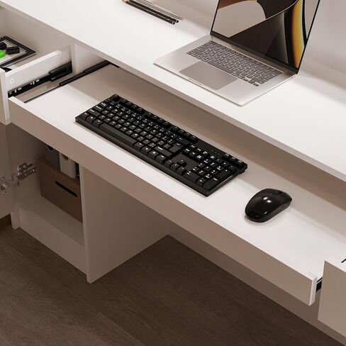 مكتب استقبال AIEGLE مقاس 61 بوصة مزود بمصابيح LED وأدراج قابلة للقفل، وعداد فحص مع خزانة وأرفف عرض، ومكتب استقبال أمامي أبيض حديث مع صينية لوحة مفاتيح للردهات والصالونات والبيع بالتجزئة in Kuwait