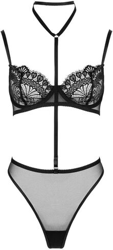 VORIXA Lingerie For Women Sexy Push Up Bra and Panty Set with Strappy and Removable Choker Lace Sheer outfits in Kuwait