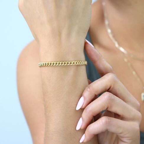 Nuragold 10k Real Yellow Gold Miami Cuban Lightweight Link 4.5mm Chain Bracelet (7"-9") Italian Jewelry for Men & Women in Saudi Arabia
