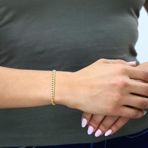 Nuragold 10k Real Yellow Gold Miami Cuban Lightweight Link 4.5mm Chain Bracelet (7"-9") Italian Jewelry for Men & Women in Saudi Arabia
