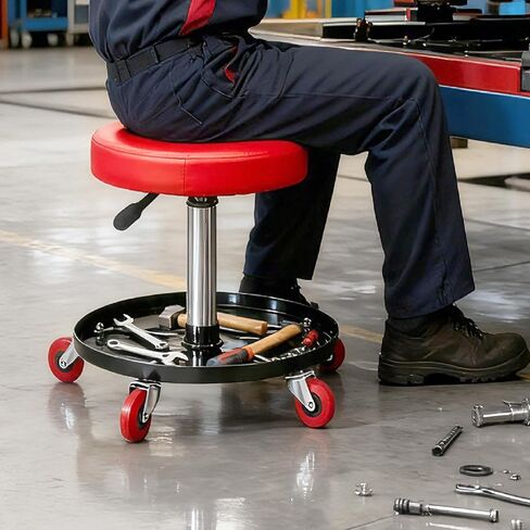 SUNROAD Mechanic Stool,Rolling Garage Seat Adjustable Pneumatic Shop Creeper Seat 300Lbs Mechanic Stool with Wheels and Removable Tool Tray Storage Workshop Chair for Auto Repair in Saudi Arabia