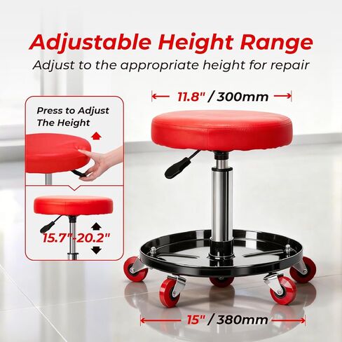 SUNROAD Mechanic Stool,Rolling Garage Seat Adjustable Pneumatic Shop Creeper Seat 300Lbs Mechanic Stool with Wheels and Removable Tool Tray Storage Workshop Chair for Auto Repair in Saudi Arabia