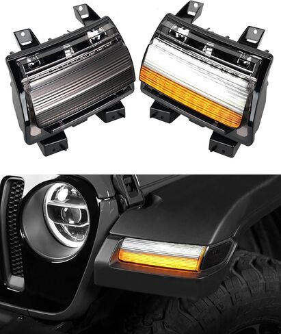 أضواء إشارة الانعطاف المتتابعة LED لسيارة Jeep Wrangler JL Sport 2018-2024 طراز هالوجين فقط، مصابيح شفافة للحاجب DRL، قطعتان (إصدار قصير) in Kuwait
