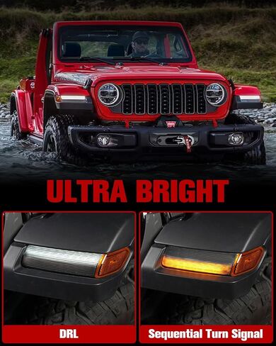 أضواء إشارة الانعطاف المتتابعة LED لسيارة Jeep Wrangler JL Sport 2018-2024 طراز هالوجين فقط، مصابيح شفافة للحاجب DRL، قطعتان (إصدار قصير) in Kuwait