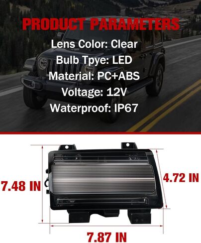 أضواء إشارة الانعطاف المتتابعة LED لسيارة Jeep Wrangler JL Sport 2018-2024 طراز هالوجين فقط، مصابيح شفافة للحاجب DRL، قطعتان (إصدار قصير) in Kuwait