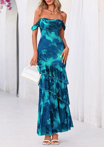 فساتين ماكسي رسمية لحفلات الكوكتيل للنساء من PRETTYGARDEN موضة صيف 2026 بدون أكتاف مزهرة شبكية ضيقة لحفلات الزفاف في الربيع in Kuwait