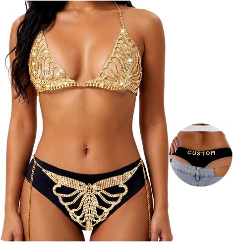بلينغ حجر الراين البرازيلي الملابس الداخلية مجموعات للنساء مثير مع رسالة سلس سراويل كريستال سلسلة بيكيني الجسم المجوهرات in Kuwait