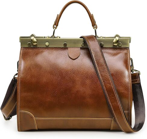 CONTACTS Full Grain Leather Doctor Bag Purse for Women Top Handle Handbag Vintage Satchel Shoulder Bag Tote Bag with Metal Clasp Frame in Saudi Arabia