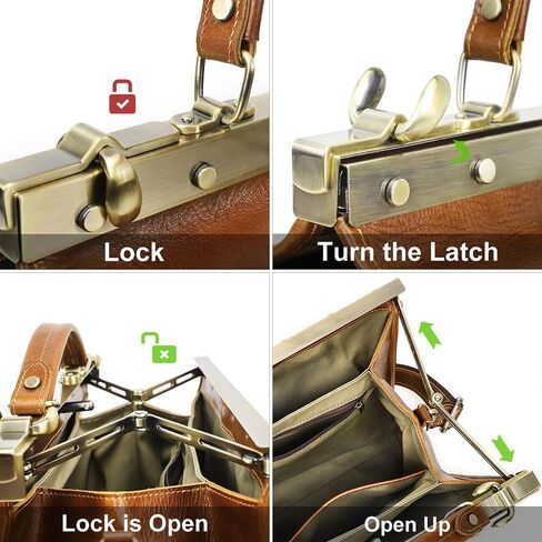 CONTACTS Full Grain Leather Doctor Bag Purse for Women Top Handle Handbag Vintage Satchel Shoulder Bag Tote Bag with Metal Clasp Frame in Saudi Arabia