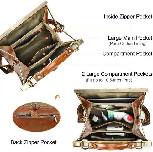 CONTACTS Full Grain Leather Doctor Bag Purse for Women Top Handle Handbag Vintage Satchel Shoulder Bag Tote Bag with Metal Clasp Frame in Saudi Arabia