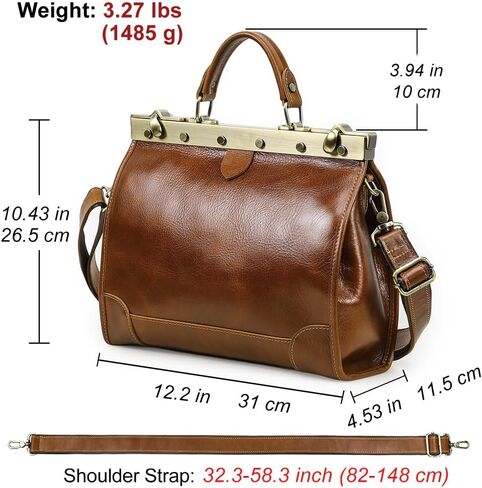 CONTACTS Full Grain Leather Doctor Bag Purse for Women Top Handle Handbag Vintage Satchel Shoulder Bag Tote Bag with Metal Clasp Frame in Saudi Arabia