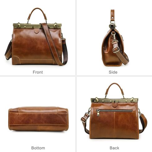 CONTACTS Full Grain Leather Doctor Bag Purse for Women Top Handle Handbag Vintage Satchel Shoulder Bag Tote Bag with Metal Clasp Frame in Saudi Arabia