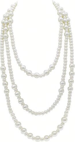 JNF 1920s Pearl Necklace for Women Long Chunky Big Pearl Strands Flapper Beaded Necklaces Imitation Faux Pearls Gatsby Vintage Costume Jewelry 80'' Long in Saudi Arabia