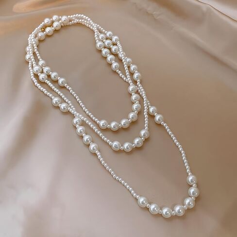 JNF 1920s Pearl Necklace for Women Long Chunky Big Pearl Strands Flapper Beaded Necklaces Imitation Faux Pearls Gatsby Vintage Costume Jewelry 80'' Long in Saudi Arabia