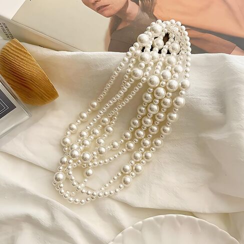 JNF 1920s Pearl Necklace for Women Long Chunky Big Pearl Strands Flapper Beaded Necklaces Imitation Faux Pearls Gatsby Vintage Costume Jewelry 80'' Long in Saudi Arabia