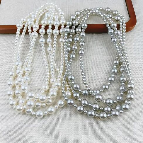 JNF 1920s Pearl Necklace for Women Long Chunky Big Pearl Strands Flapper Beaded Necklaces Imitation Faux Pearls Gatsby Vintage Costume Jewelry 80'' Long in Saudi Arabia