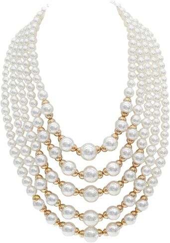 JNF 1920s Pearl Necklace for Women Long Chunky Big Pearl Strands Flapper Beaded Necklaces Imitation Faux Pearls Gatsby Vintage Costume Jewelry 80'' Long in Saudi Arabia