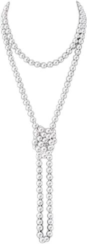 Long Pearl Necklace, 63" Faux Pearl Necklace for Women, 8mm Vintage Elegant White Pearls Strand Beads for Wedding Party 1920s Gatsby Costume Jewelry in Saudi Arabia
