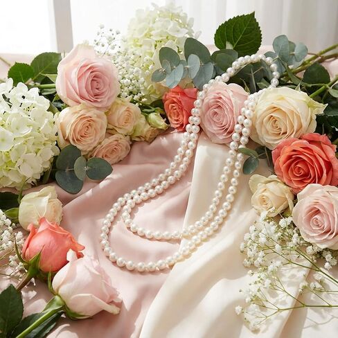 Long Pearl Necklace, 63" Faux Pearl Necklace for Women, 8mm Vintage Elegant White Pearls Strand Beads for Wedding Party 1920s Gatsby Costume Jewelry in Saudi Arabia