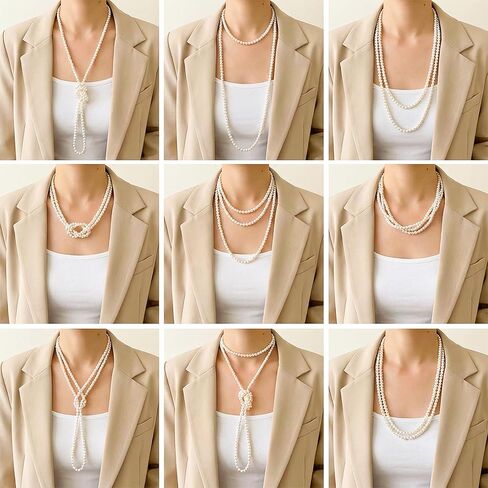 Long Pearl Necklace, 63" Faux Pearl Necklace for Women, 8mm Vintage Elegant White Pearls Strand Beads for Wedding Party 1920s Gatsby Costume Jewelry in Saudi Arabia
