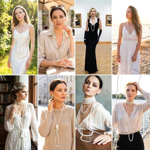 Long Pearl Necklace, 63" Faux Pearl Necklace for Women, 8mm Vintage Elegant White Pearls Strand Beads for Wedding Party 1920s Gatsby Costume Jewelry in Saudi Arabia