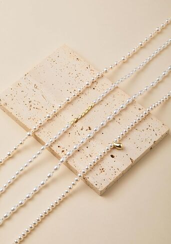 Pearl Beaded Necklaces for Women Layered bradal Gold Necklace Stack Handmade Wedding Jewelry for Brides 18 inches in Saudi Arabia