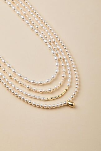 Pearl Beaded Necklaces for Women Layered bradal Gold Necklace Stack Handmade Wedding Jewelry for Brides 18 inches in Saudi Arabia