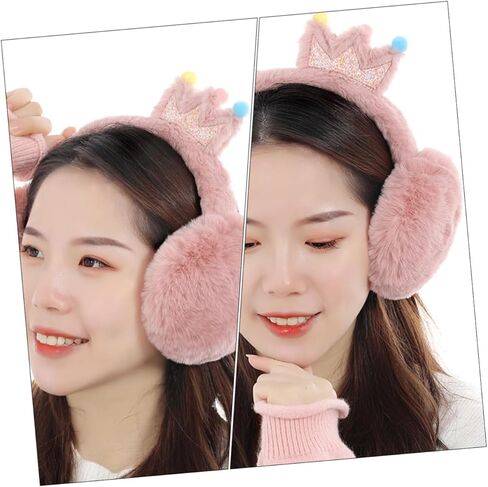 SAFIGLE Winter Earmuffs Crown Headband Faux Rabbit Fur, Thick Warm Ear Protector for Outdoor Cold Weather, Adorable Pink Ear Covers for Boys and Random Color in Saudi Arabia