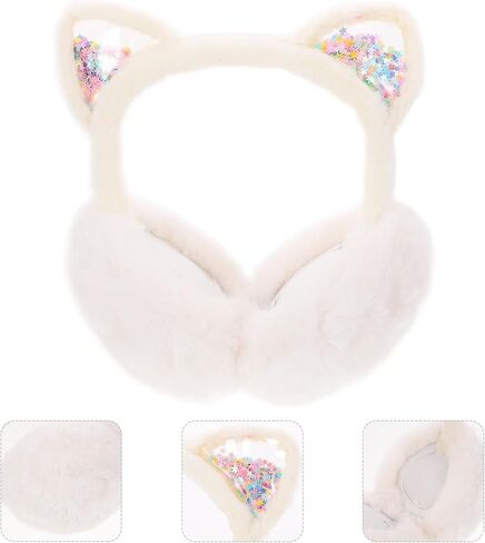 Cute Cat Earmuffs Winter Warm Ear Cover Plush Foldable Ear Warmer for Boys Cold Weather Outdoor Protection White in Saudi Arabia