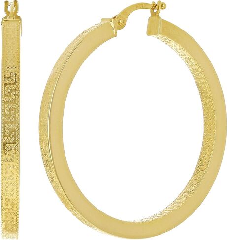 Italian 14k Yellow Gold Greek Key Hollow Hoop Earrings 1.2" 3mm 3.2 grams in Saudi Arabia