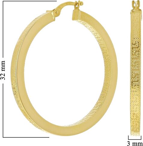 Italian 14k Yellow Gold Greek Key Hollow Hoop Earrings 1.2" 3mm 3.2 grams in Saudi Arabia