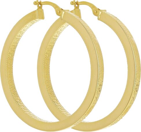 Italian 14k Yellow Gold Greek Key Hollow Hoop Earrings 1.2" 3mm 3.2 grams in Saudi Arabia