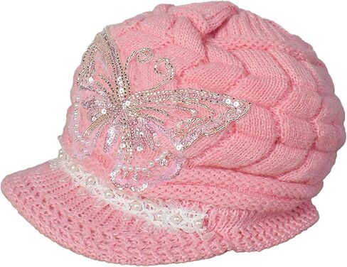 Women's Winter Warm hat, Casual Knitted Newsboy hat, Duckbill hat, Beret, Butterfly Decoration, Pearl Border in Saudi Arabia