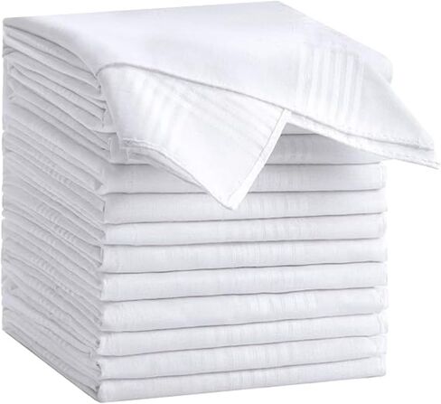 Premium Men’s White Handkerchiefs – 65% Polyester, 35% Cotton Blend hankies for mens – Durable, Soft, and Absorbent hankerchief machine wash (Permanent Press) in Saudi Arabia